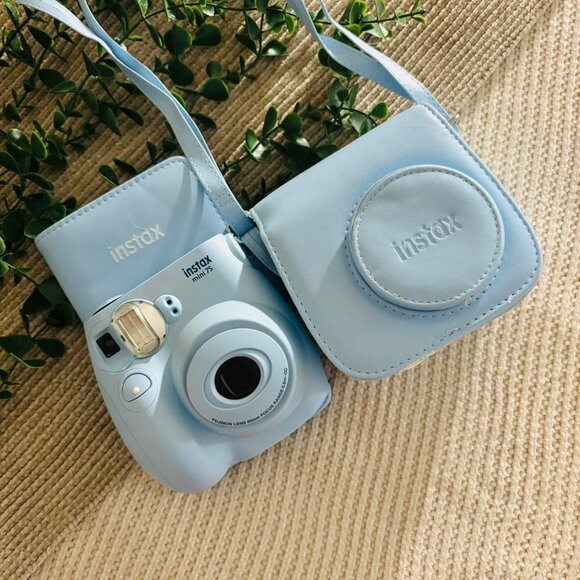 Blue Instax Mini 7S Camera - w/ Case & Polaroid Book Included